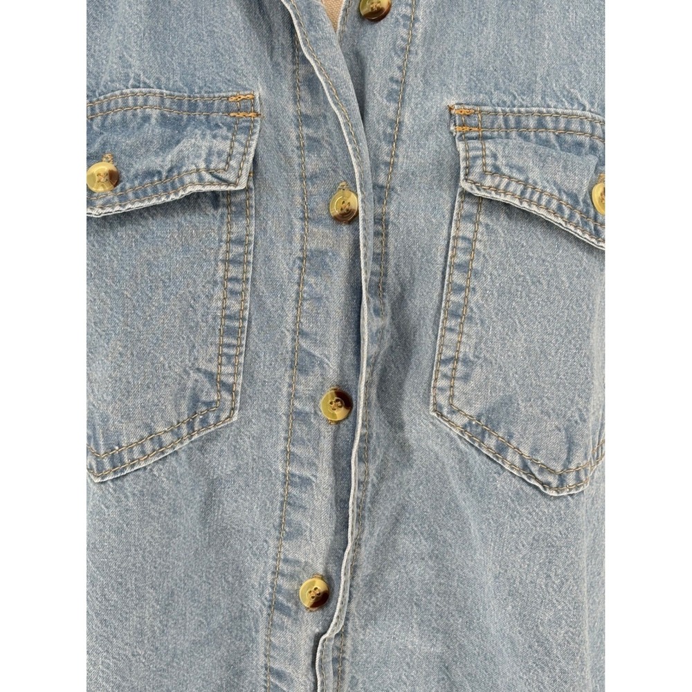 SHEIN Denim Shirt Light‎ Wash 100% Cotton Button Down Pockets Small 4 - Picture 4 of 7